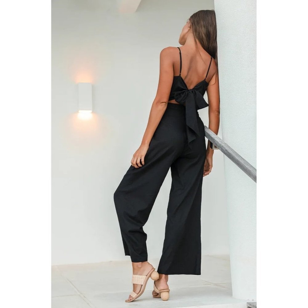 Lulus Jumpsuit Women's Small Linen Blend Wide Leg Tie Back